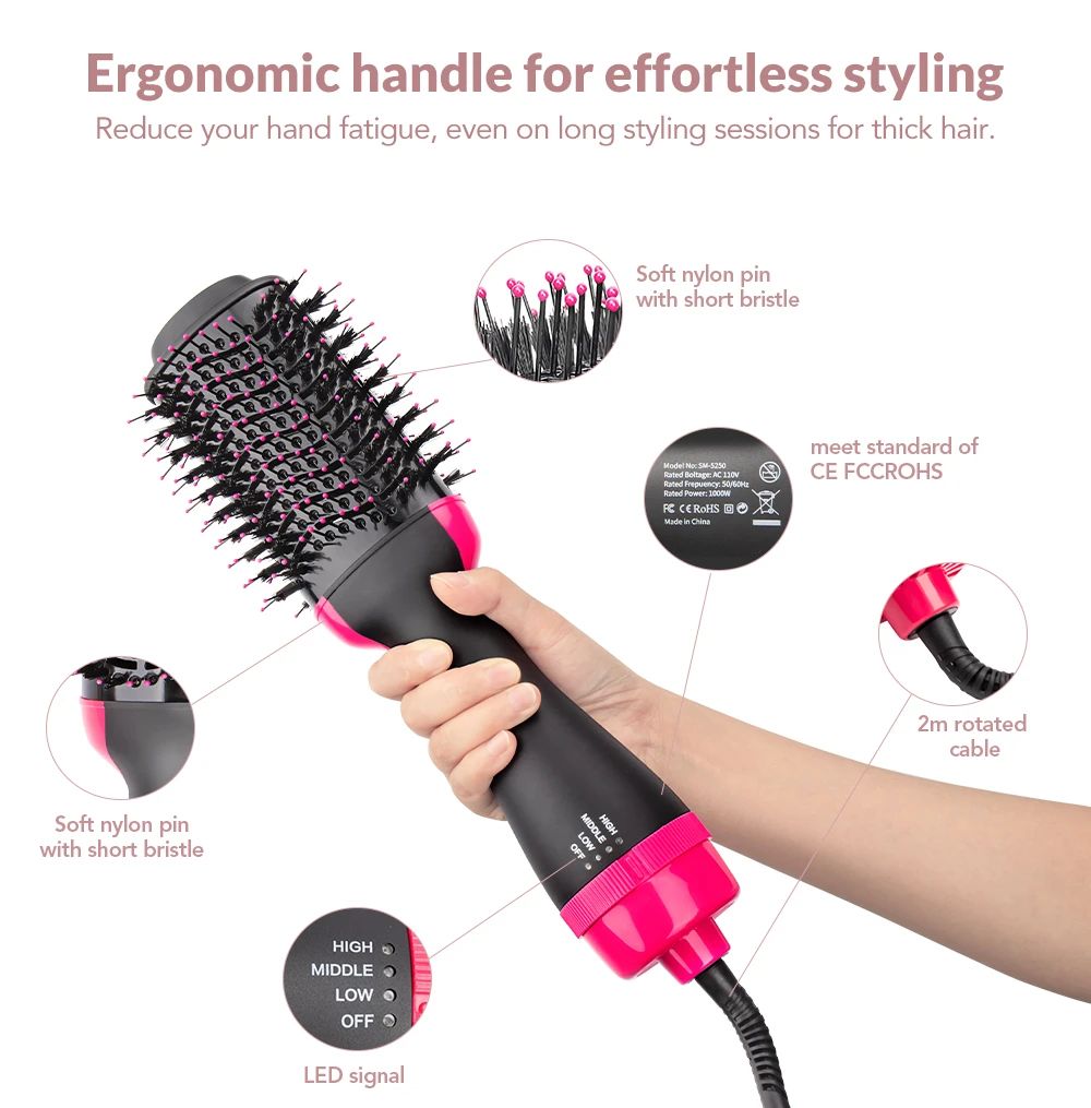 SmartMart® Hot Air Brush Multi-Function HairDryer Straightener Curler CombOne Step Professional Salon Hai.. SmartMart®